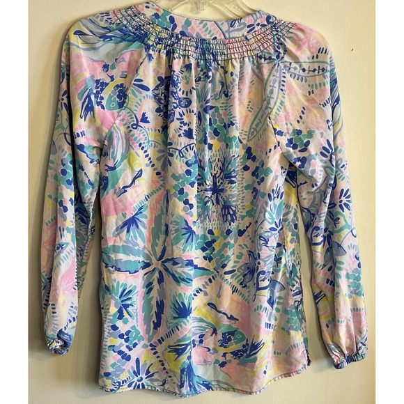 Lilly Pulitzer Women XS Elsa Silk Tunic Blouse Dancing on the Deck rainbow color - Picture 5 of 6
